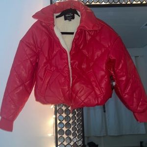 Faux vegan leather Mila & Tiff puffer jacket.